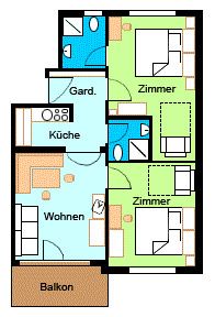 Grundriss vom Appartement 2 von Haus Angela in Fiss